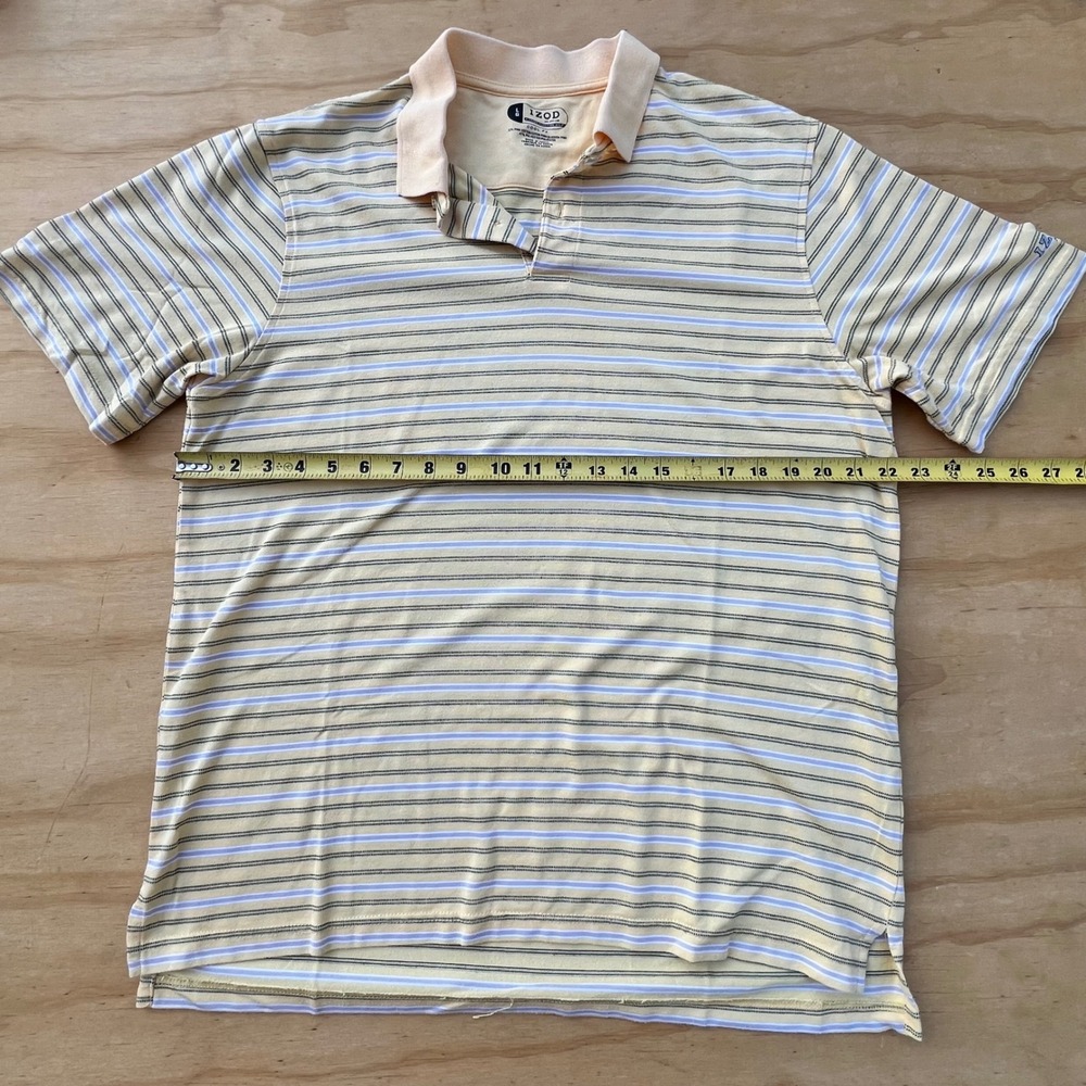IZOD XFG Mens Large Yellow Striped Pima Cotton Blend Cool-FX Golf Polo Shirt
